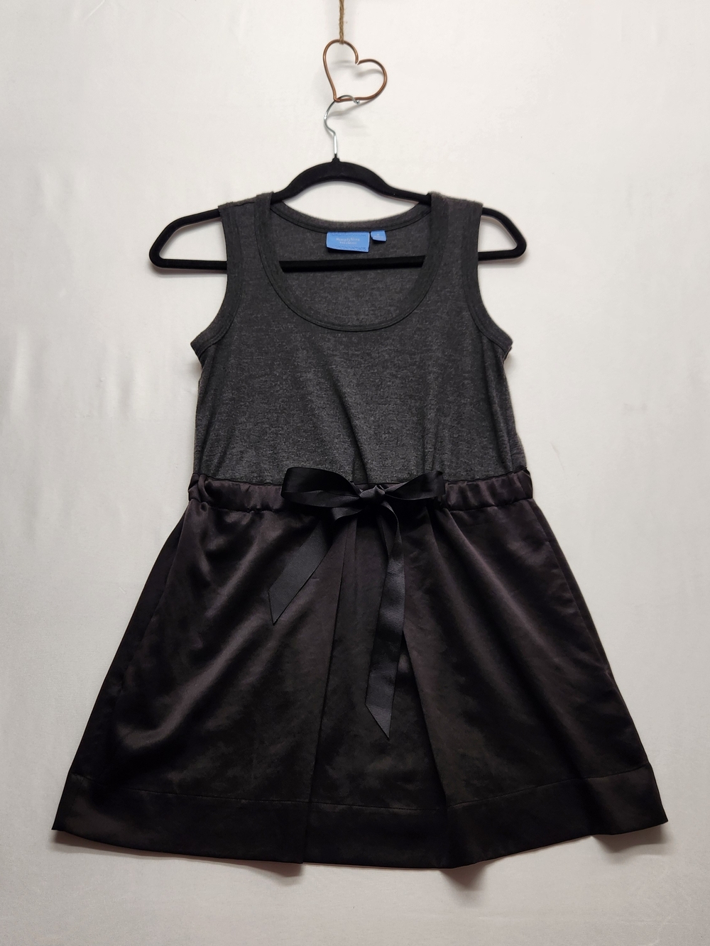 ⭐️Simply Vera Vera Wang Mixed Media Dress Small Grey Black Tank Skirt Bow Mini